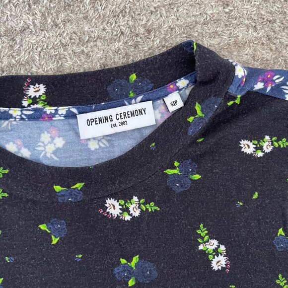 Opening Ceremony Black Fem Fit Floral Lettuce Edge T-Shirt - Picture 6 of 8